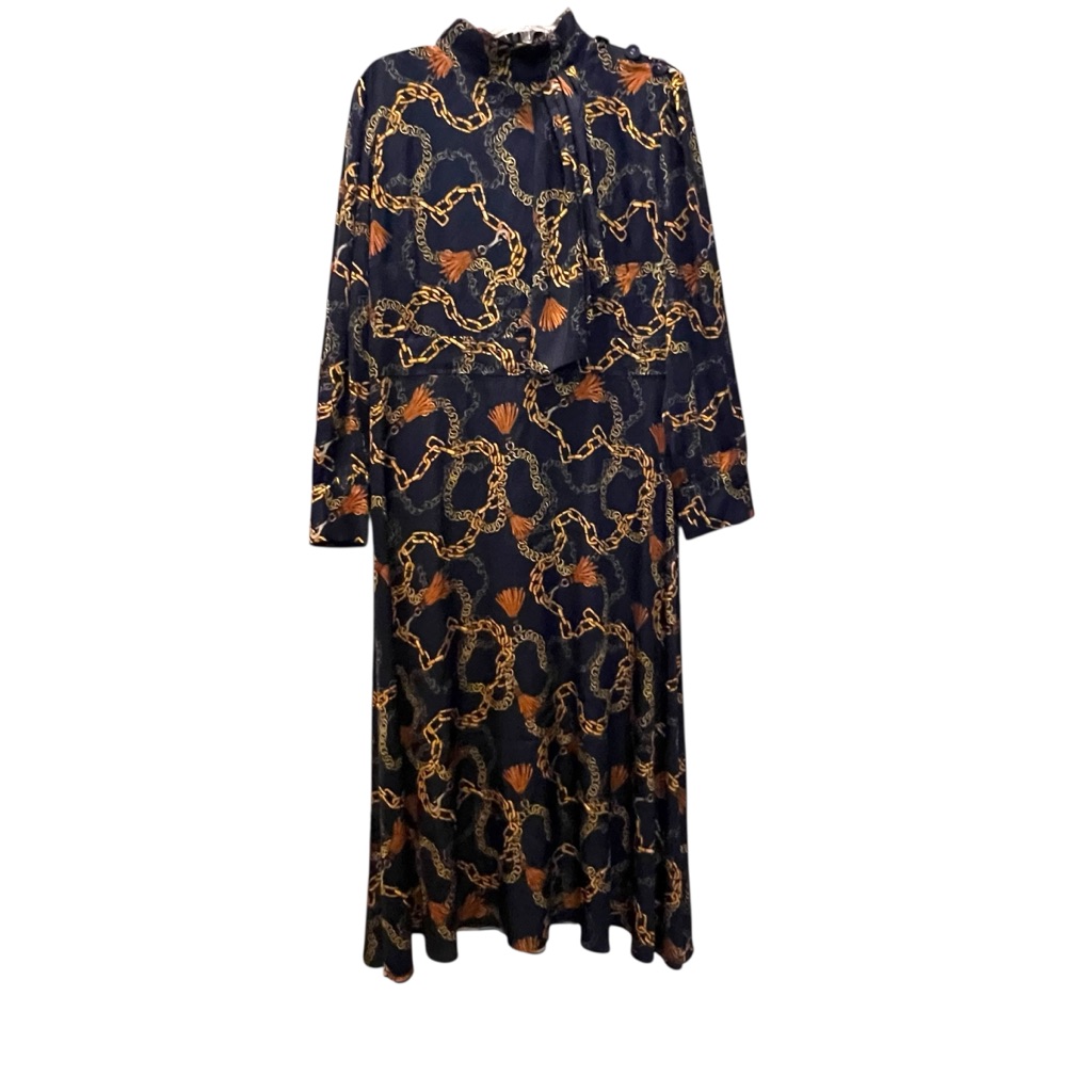Alexia Admor Brooklyn Chains Print Luxe Satin Fit Flare Midi Dress Size 14 $260